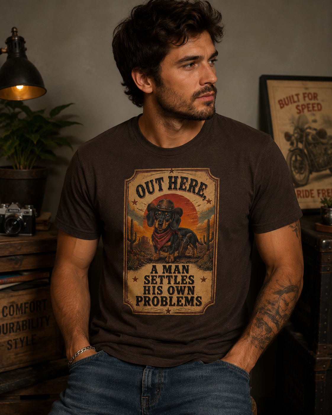 Dachshund "Man Settles Own Problems" Unisex Tee