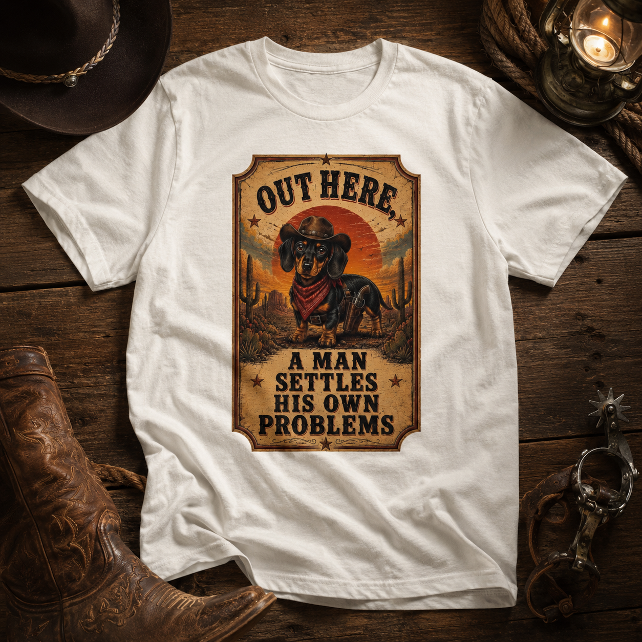 Dachshund "Man Settles Own Problems" Unisex Tee