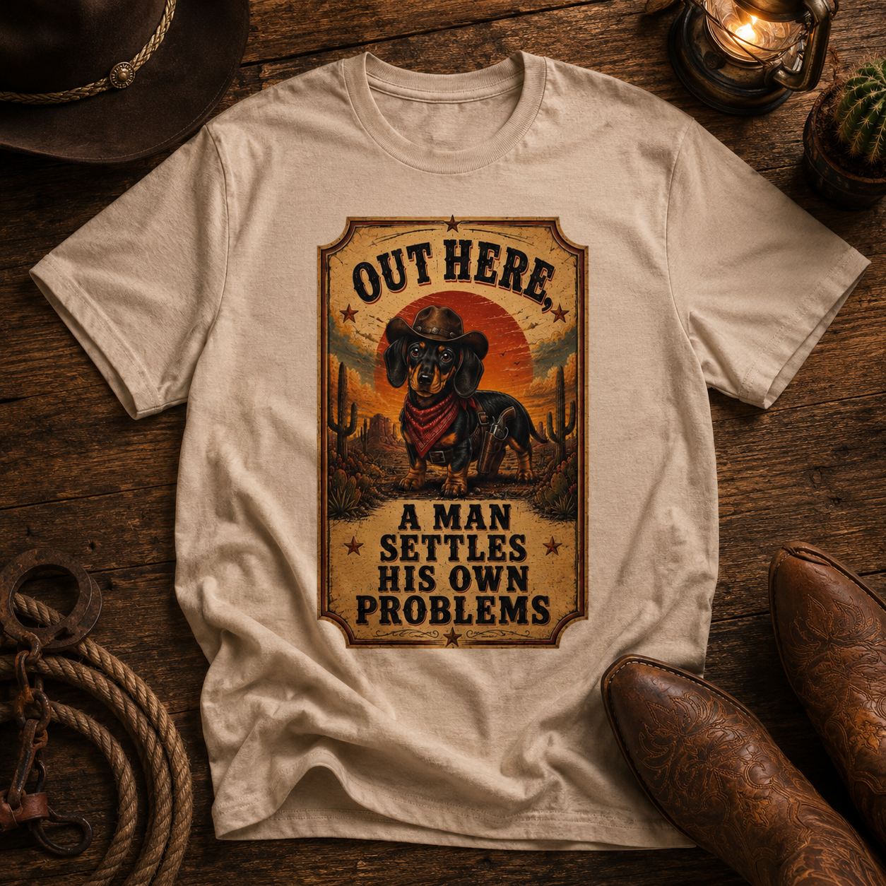 Dachshund "Man Settles Own Problems" Unisex Tee