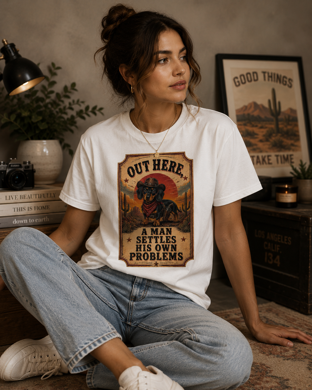 Dachshund "Man Settles Own Problems" Unisex Tee